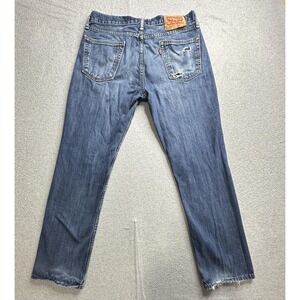 Levis 514 Jeans Mens 32x30 Distressed Straight Leg Blue Denim Worn Knees